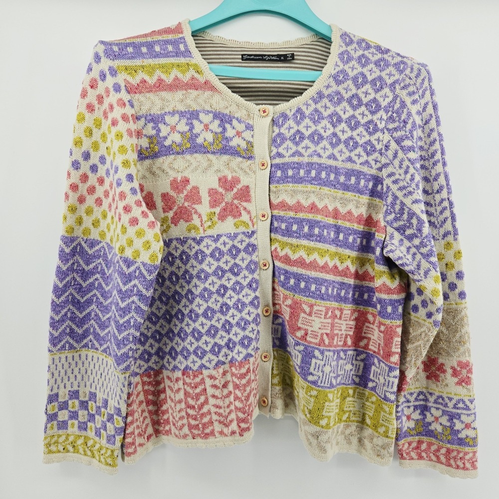 Gudrun Sjoden‎ Floral OrganicCotton Blend Cardigan Sweater Women's size XL